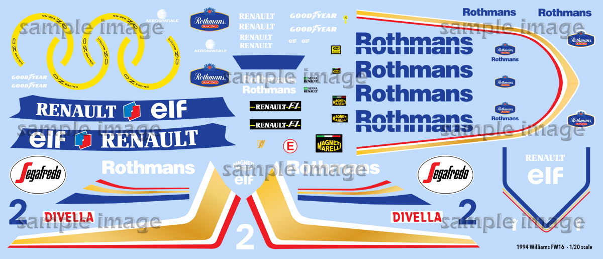 セナ Williams Renault FW16 Rothmansデカール付 1994 Williams FW 16 decals